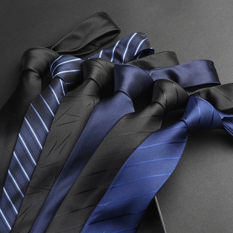 Men's Tie Polyester Yarn 8CM Solid Color Fine Thread Jacquard Tie