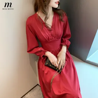 red chiffon dress with sleeves