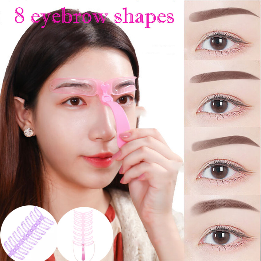 8PCS Eyebrow Shaper Makeup Template Eyebrow Grooming Shaping Stencil Kit DIY Reusable 8 in1