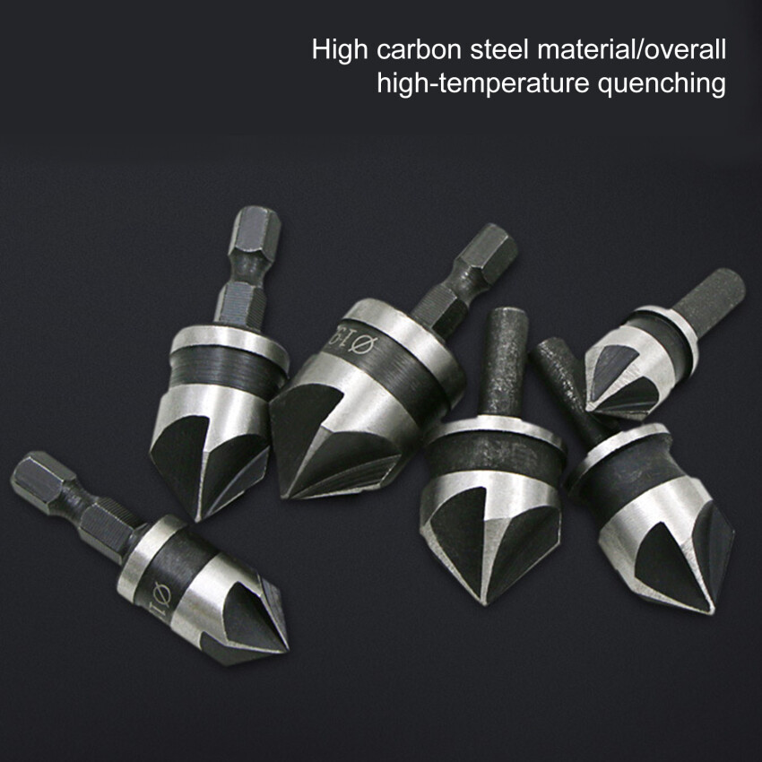 3PCS Countersink Drill Bit Hss Hex Chamfer Five Pears Hexagonal 90 Degrees Boring Drill Shank Carbon Steel Woodworking Tools Set