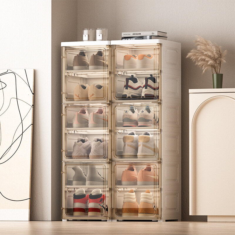 XMDS Transparent shoe box flip cover shoe storage box open door dustproof storage multi-functional dormitory multi-layer breathable shoes cabinet