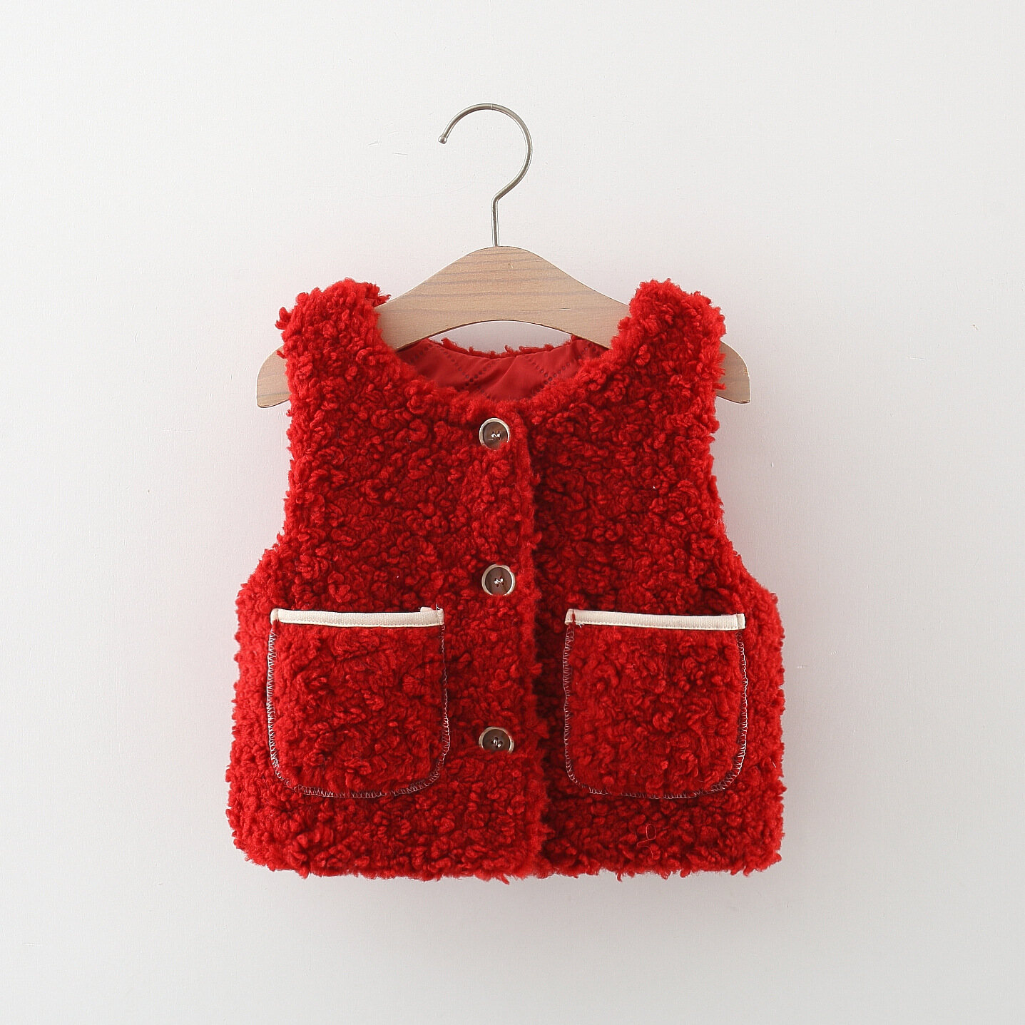 Autumn and Winter Baby Girls' Back Rabbit Embroidery Cute Warm Wool Sweater Vest Top Two Pockets Sweater for Children