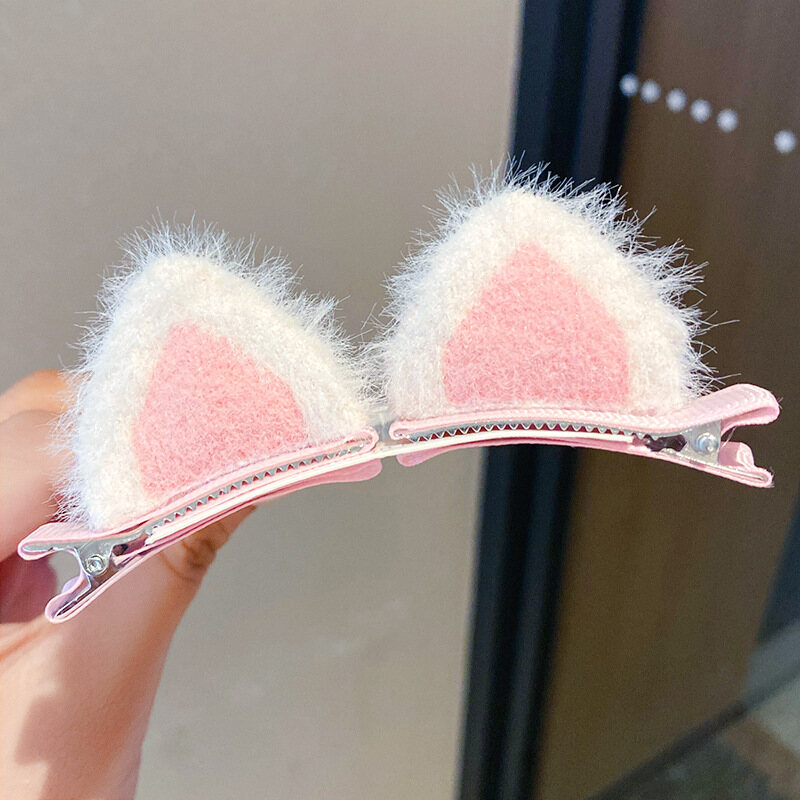 1 Pair Cute Children Hair Clips Candy Color Plush Felt Cat Ears Baby Girl Hairpins Sweet Kids Barrettes Party Hair Accessories