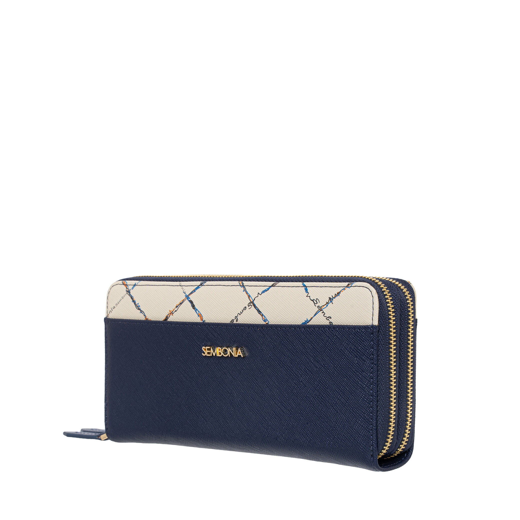 SEMBONIA Cream Stitch Leather Double Zip Around Wallet 0603235