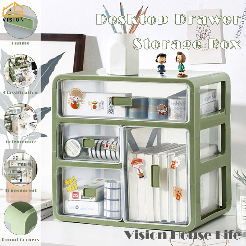 Vision Large Capacity Desktop Storage Box Transparent Office Stationery Sorting Box Cosmetics Makeup Organiser Multi-layer Sundries Storage Cabinet Drawer Type Storage Shelf
