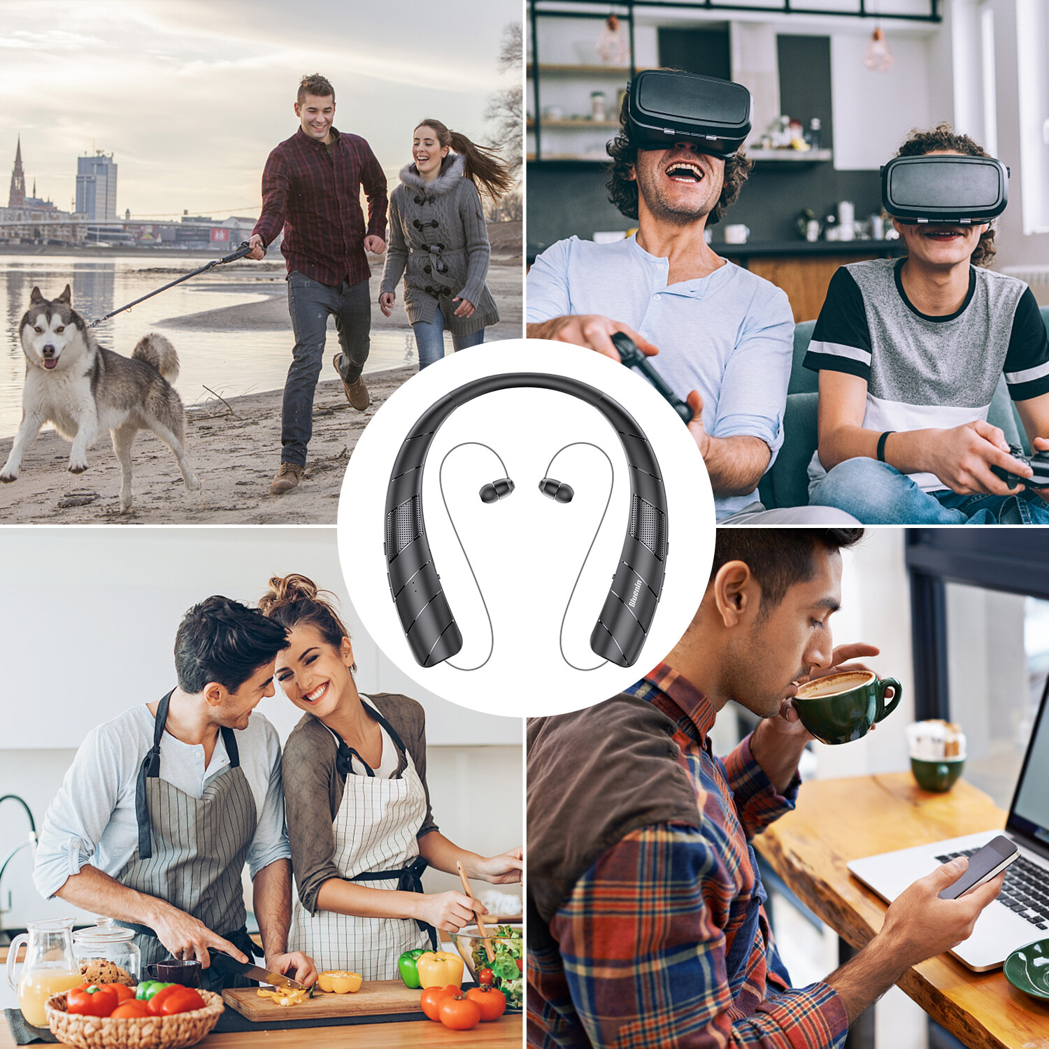 Bluetooth không dây tai nghe cổ Móc tai nghe có thể thu vào tai nghe bluetooth có thể chơi âm thanh bên ngoài