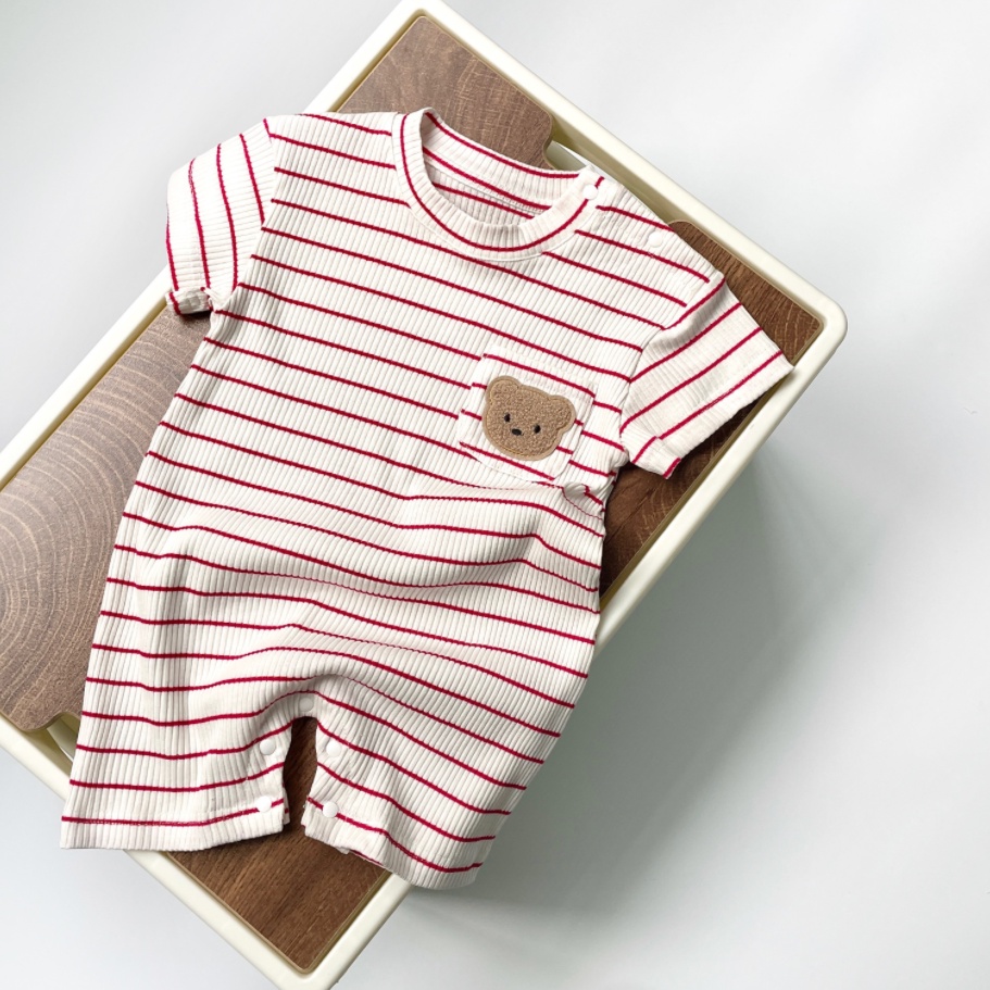 Summer Baby Short Sleeve Bodysuit Stripe Three color Baby Pullover Romper Thin Newborn Jumpsuit