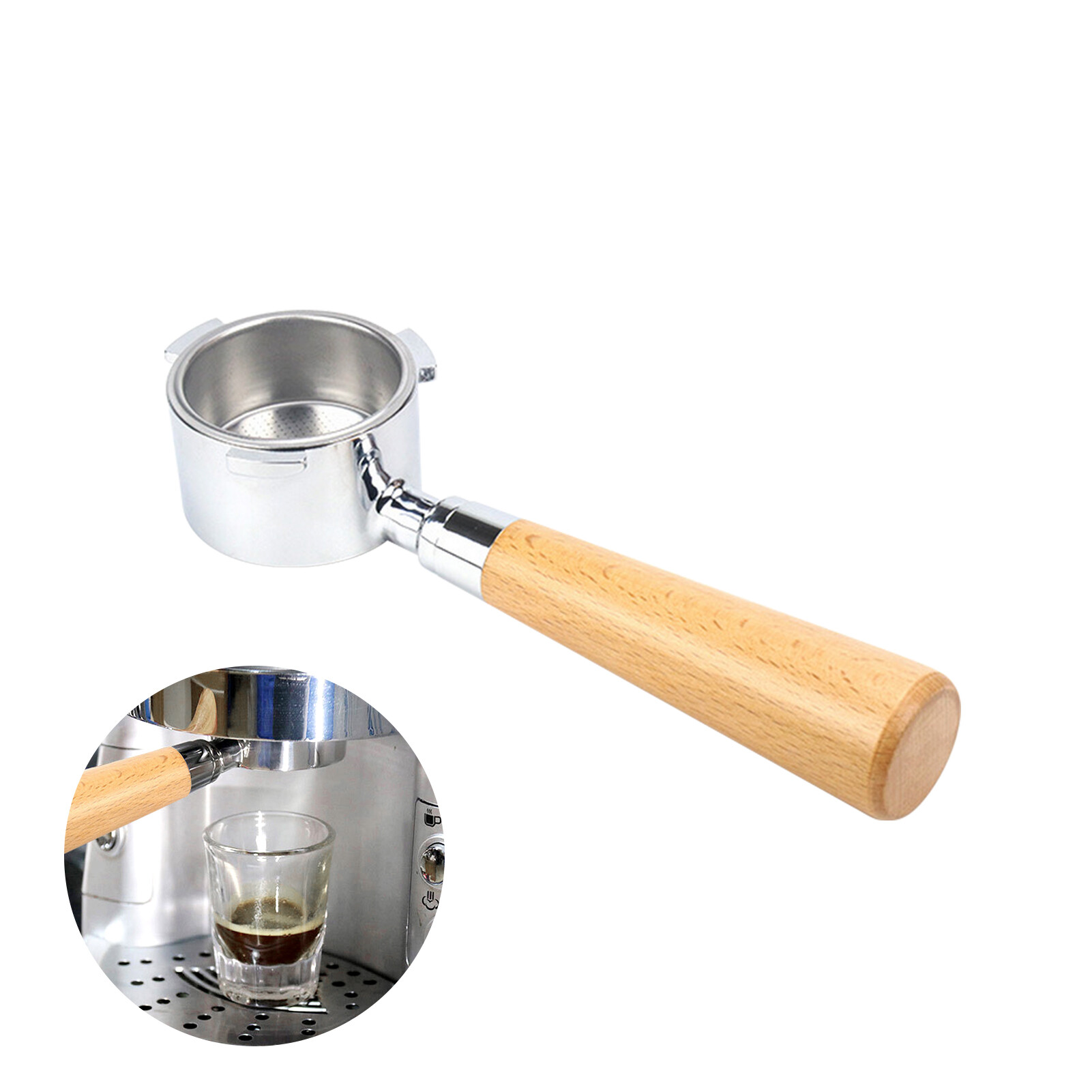 51mm Coffee Bottomless Portafilter with Filter Basket & Wooden Handle Replacement for Delong hi EC680 EC685 Coffee Machine Tool Reusable Alloy Filters Coffee Extraction Accessories