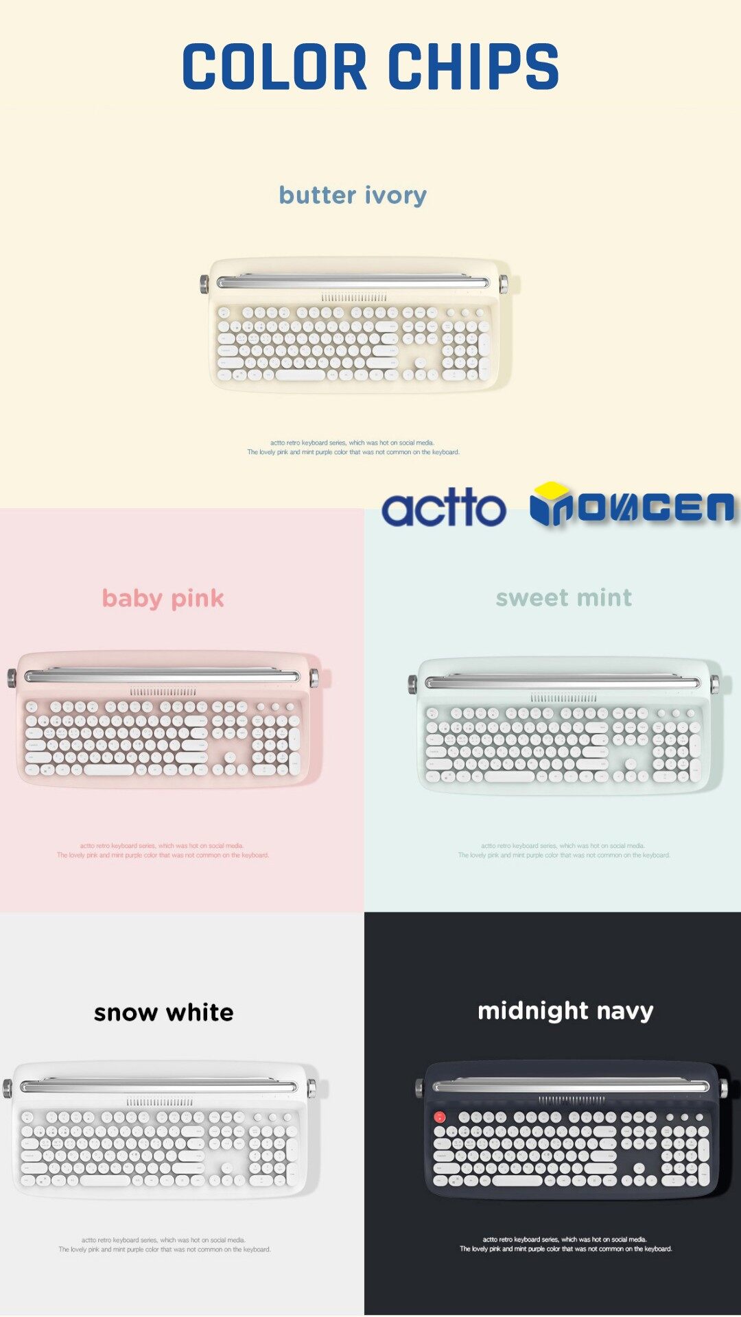 Bàn Phím ACTTO B503, Bàn Phím Máy Đánh Chữ Retro Bluetooth 5.0 Không Dây Có Chân Đế Tích Hợp Cho Điện Thoại, Máy Tính Bảng Hỗ Trợ Android/Windows/IOS