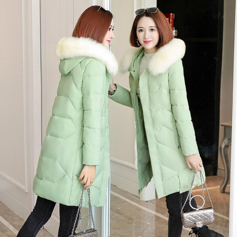 ECHOLI Winter jacket women high quality down coat female 2020 long slim solid color female Jackets zip fur collar women down Jacket