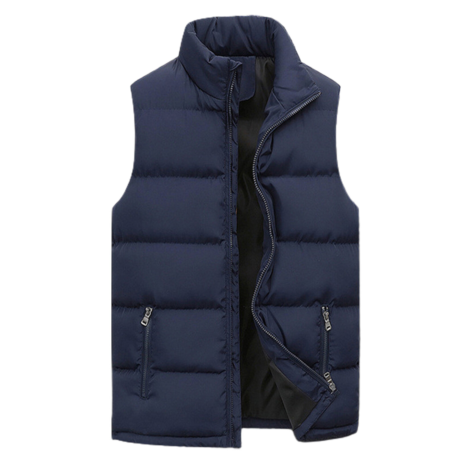 Vest Stand Collar Padded Sleeveless Solid Color Men Waistcoat for Daily Wear