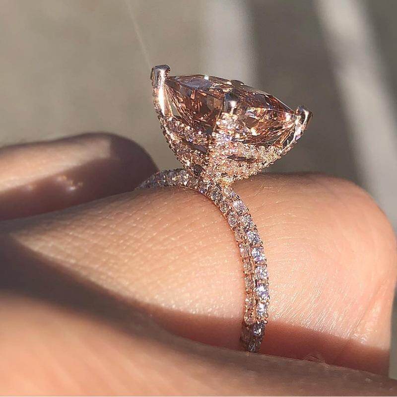Trendy Design Super Big Square AAA Zircon Rings Hot Sale White Micro CZ Rose Gold Color Wedding Band Bridal jewelry