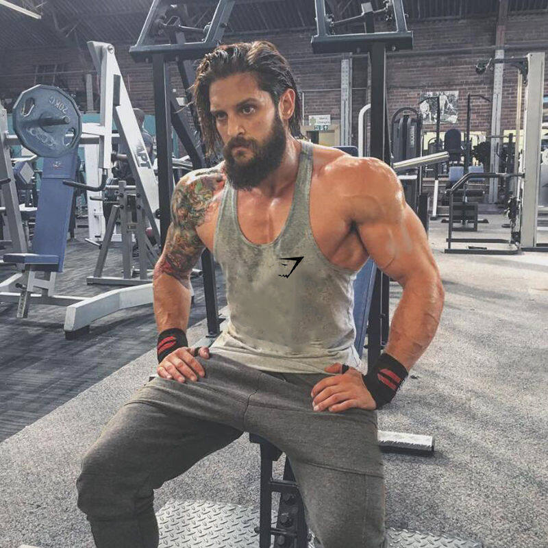 Sleeveless Mens Yback Racerback Tank tops Causal Cotton GymShark Logo Printed Summer Tank tops Singlets