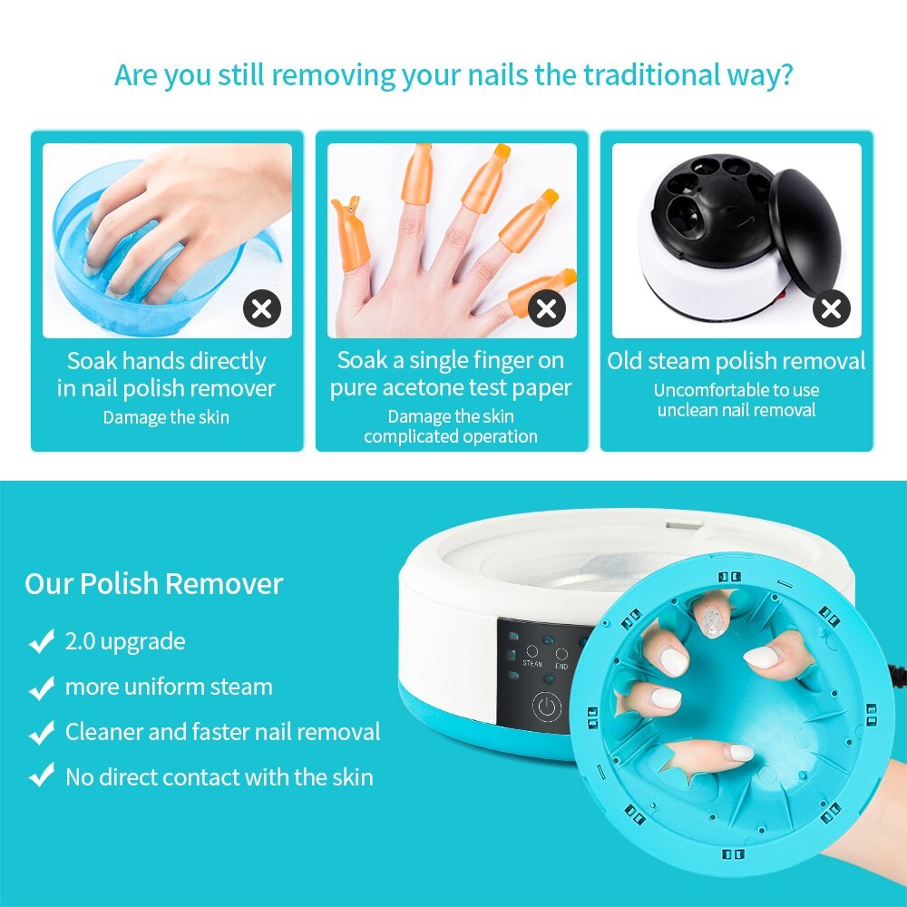 foreverlily Steam Polish Removal Device Steam Remove Nails Smart Touch Panel Polish Removal Tool