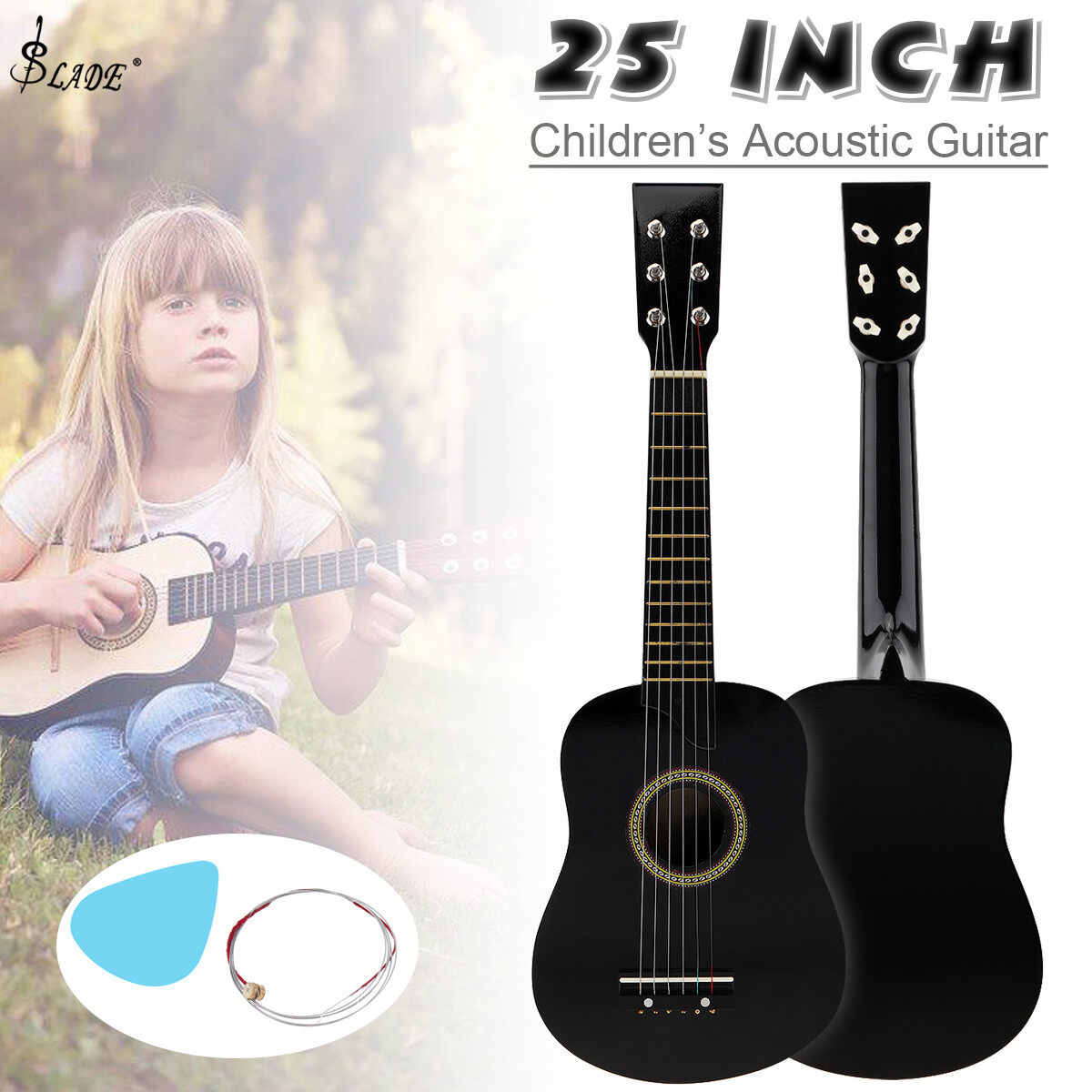 SLADE 25 Inch Basswood Acoustic Guitar with Pick Strings Guitar for Children and Beginner