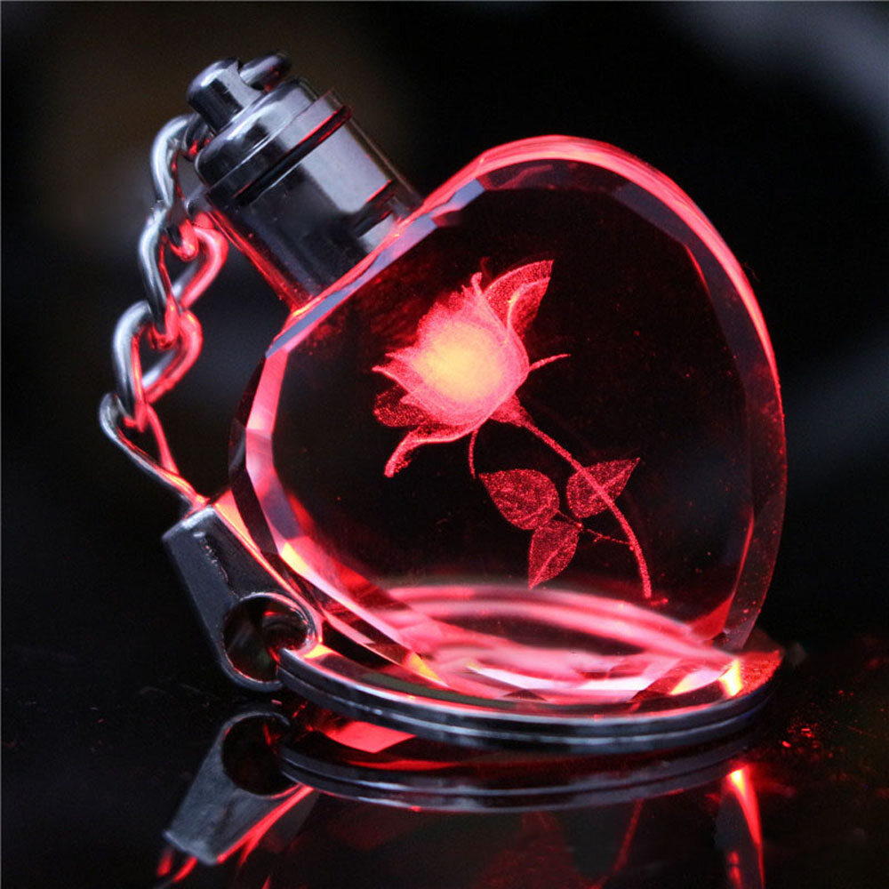 Colorful Lover Love Heart LED Light Crystal Shape Key Chain Key Ring Fashion Accessories Keyfob