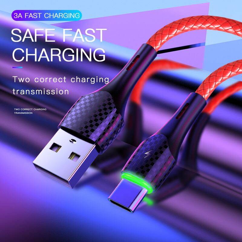 VAORLO 3A Fast Charging Cable Data Cable Type-C USB-C Micro Lightning usb charger cord For iphone Huawei Xiaomi Android charger Line Alloy Protection Nylon Cable Quickly Charging Cable