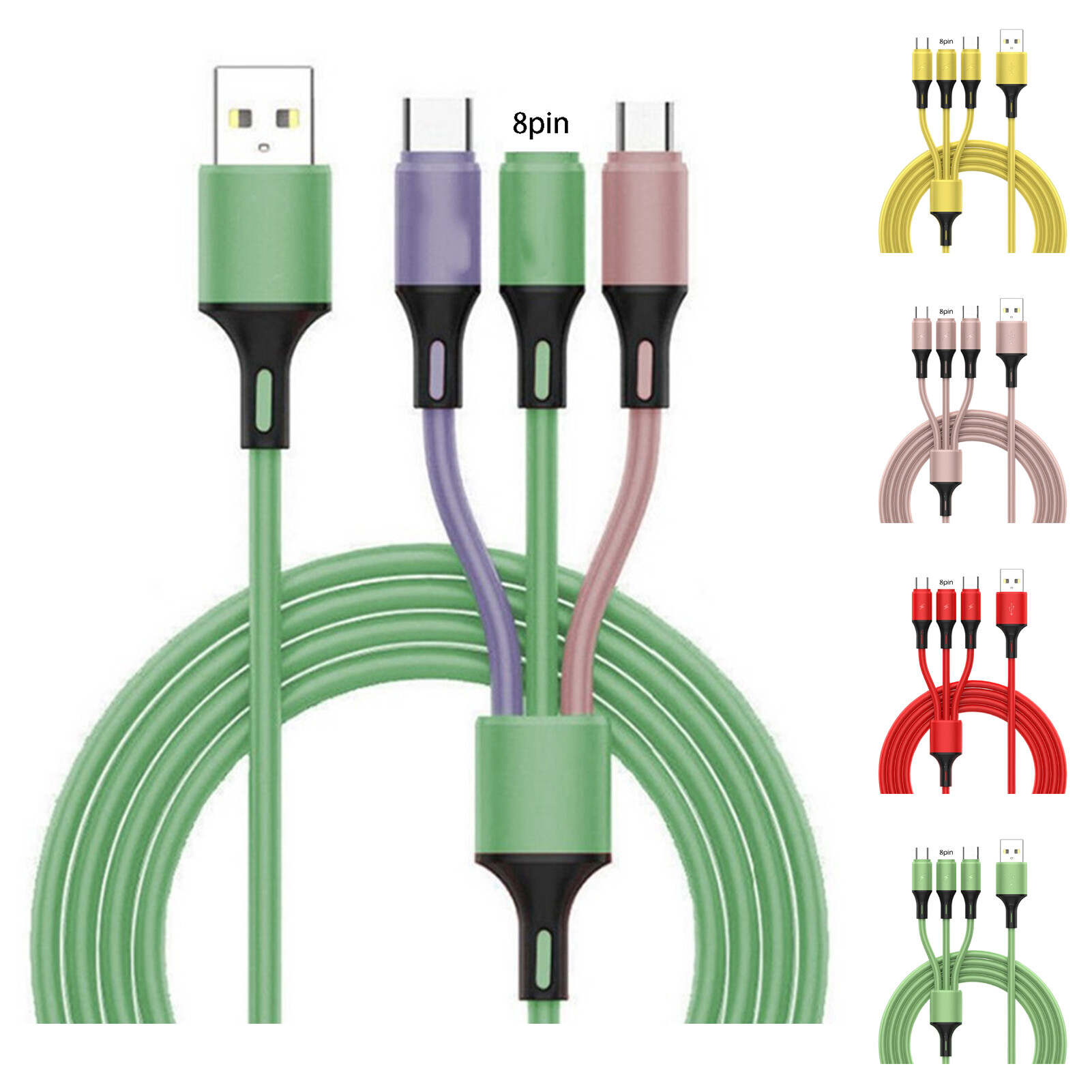 yeqinhuia Data Cable Universal Fast Charging 3 in 1 Liquid Silicone 8-pin Micro USB Type-C Charging Cable for Office Data Cable Universal
