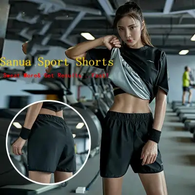 Women Sweat Shaper Sauna Hot Body Shapers Pants Workout Fitness Sport Running Yoga Shorts Waist Trainer Tops Shapewear Fat Burning Waist Shaper Shorts Loose