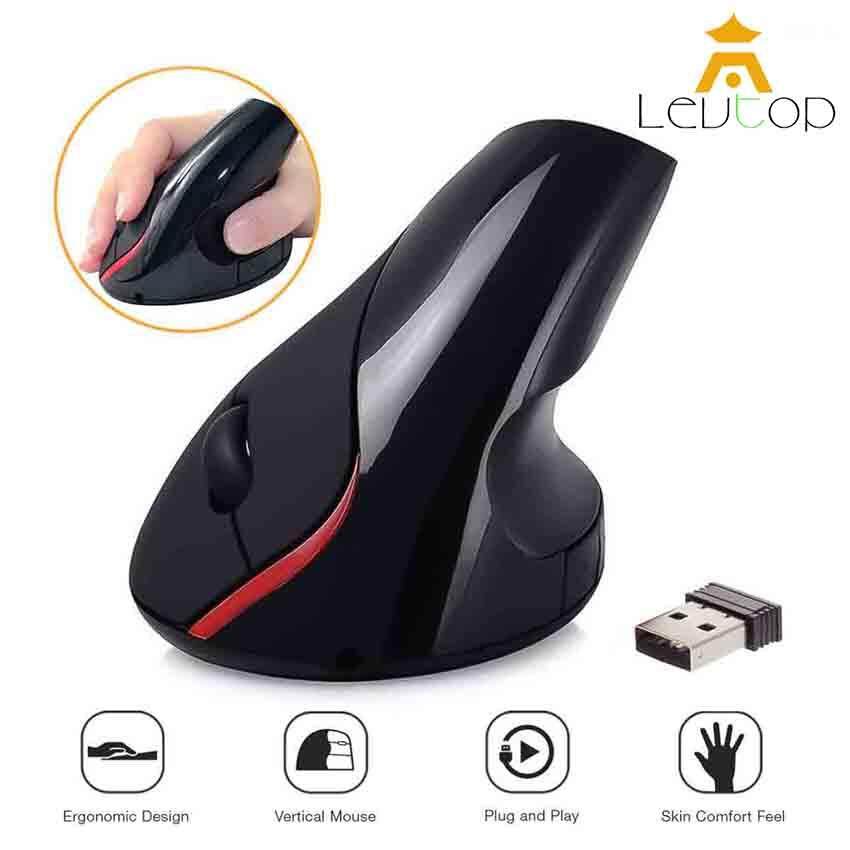 LEVTOP 2.4G Wireless Vertical Ergonomic Mouse Optical Mice 800 / 1200 /1600DPI for Computer Laptop Macbook, Black
