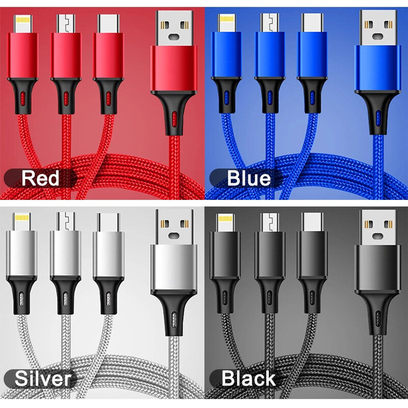 3 in 1 USB Cable Fast Charging USB Type-C Cable for iPhone 14 13 Pro Samsung Xiaomi Micro Lightning Data Cord