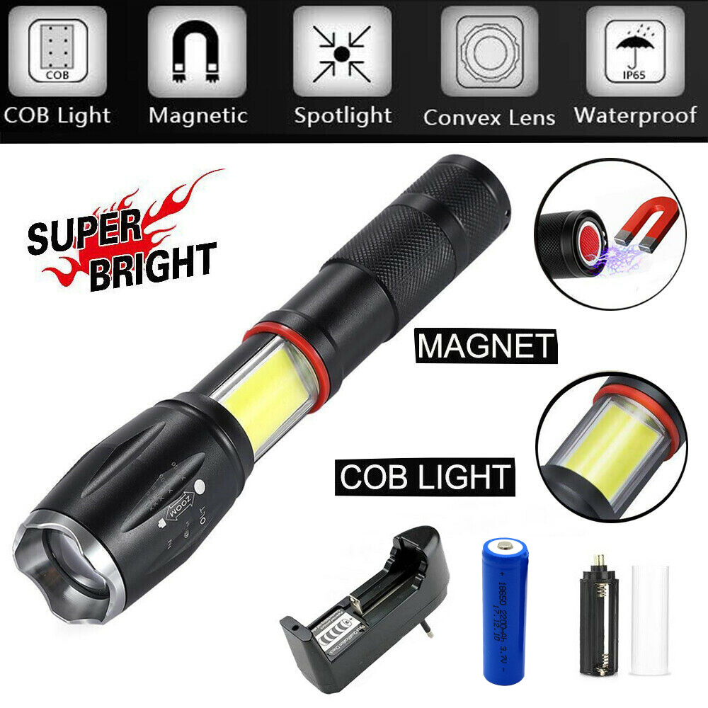 Cob led flashlight l2 / t6 lanter hidden torch flash light tail super magnet design by 18650 for bike light