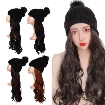 Fg Fashion New Long Curly Wig Elastic Knit Hat Wigs Heat Resistant
