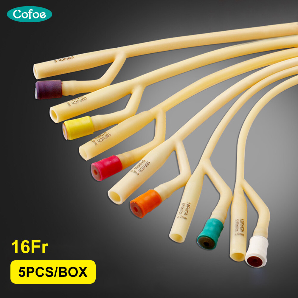  5pcs Cofoe 16Fr Sterilization Latex Foley Catheter Urine Tube Double 