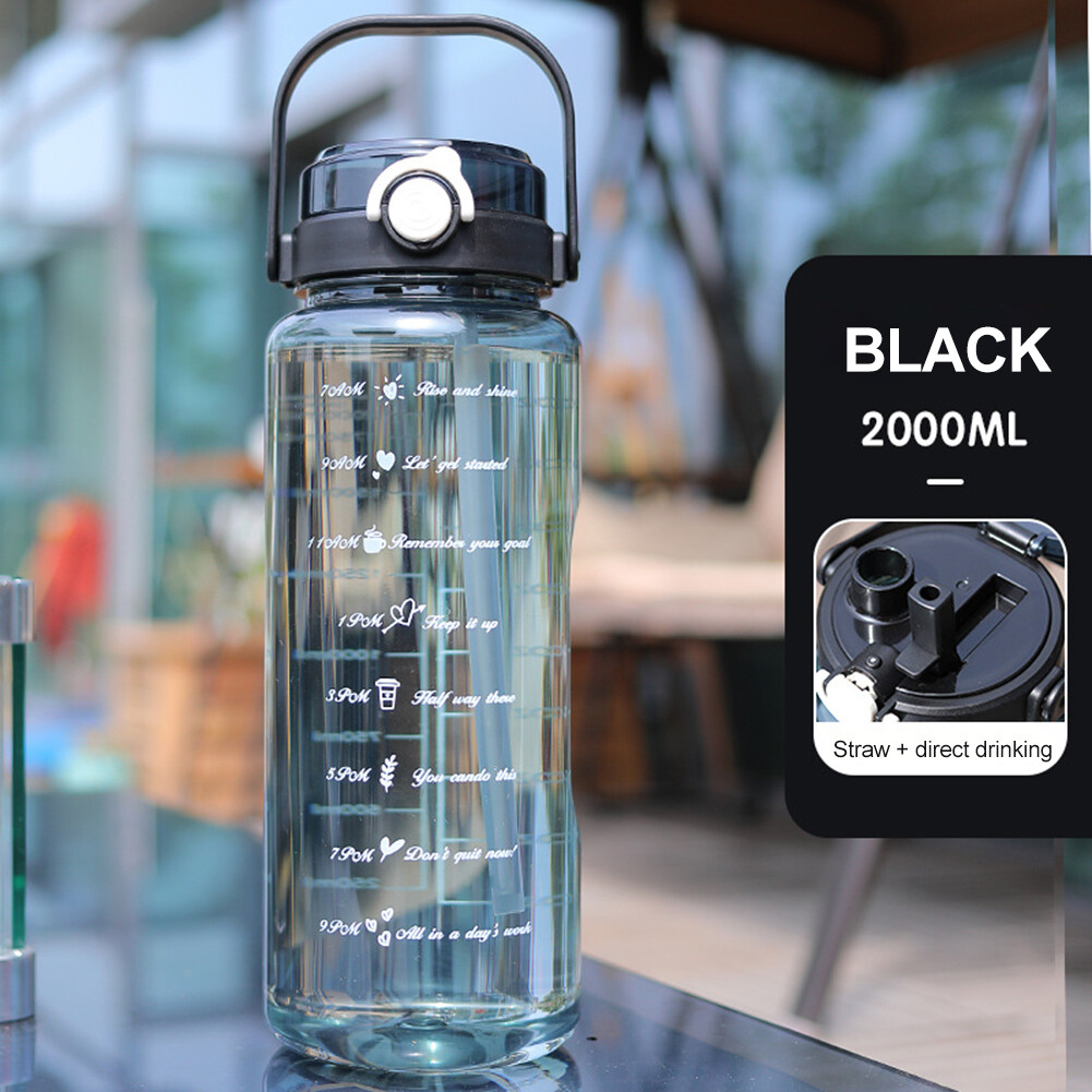 Water Bottle 2 Liters With Straw Portable Large Capacity Water Bottle Outdoor Sports Gym Water Bottle BPA Free