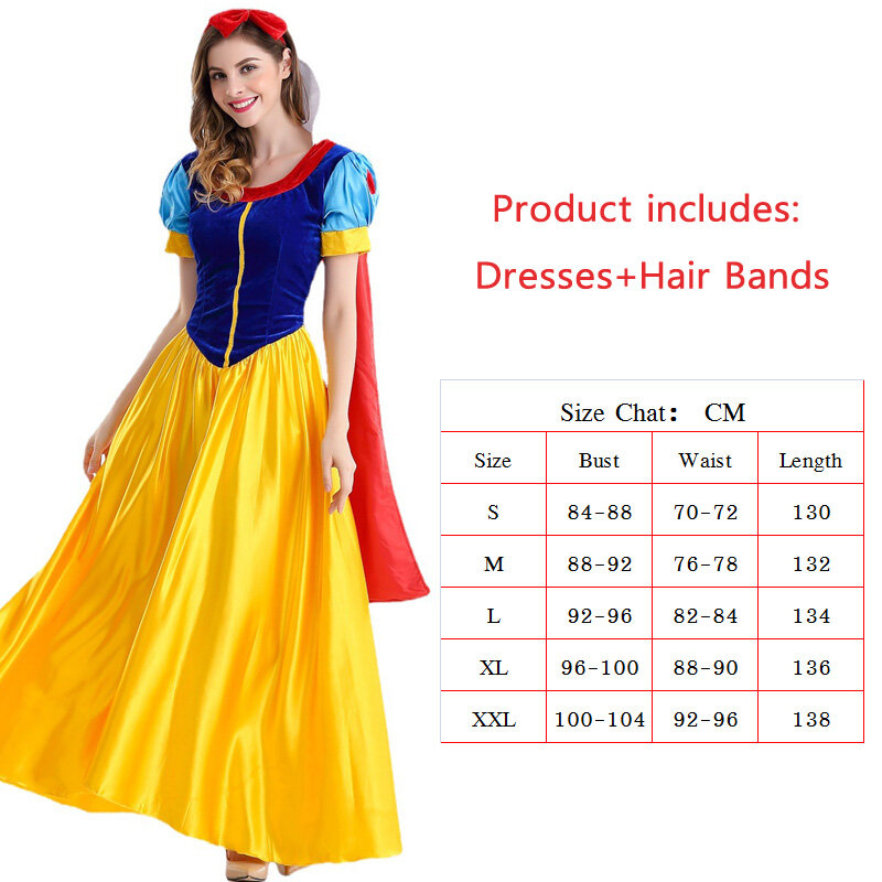 Adult Snow White Dress Snow Queen Costume For Kids Girls Fairy Tale Character Cosplay Dress Cartoon Princess Dresses Halloween Party Stage Costume【Free HairBand】