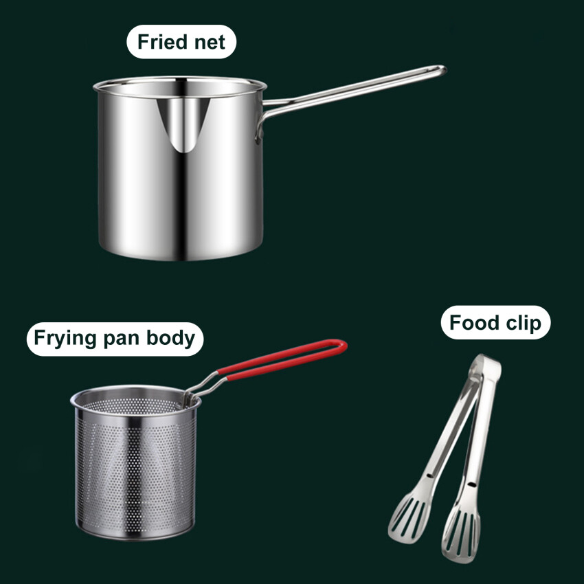 1200ML Deep Frying Pot 304 Stainless Steel Kitchen Fryer With Strainer Tempura Fryer Pan Chicken Fried Chicken Cooking Tools