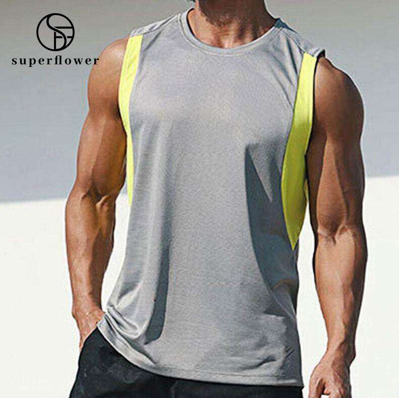 SUPERFLOWER Herren Sommer ärmelloses T-Shirt elastische Feuchtigkeitsaufnahme Sportfiess atmungsaktive Freizeitoberteile_voghion.com