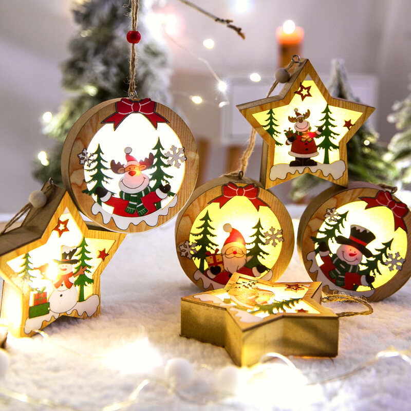 【lightingeverthing】Festival Led Battery Powered Light Wood House Christmas Tree Decorations For Home Hanging Ornaments Holiday Nice Xmas Gift Wedding Navidad