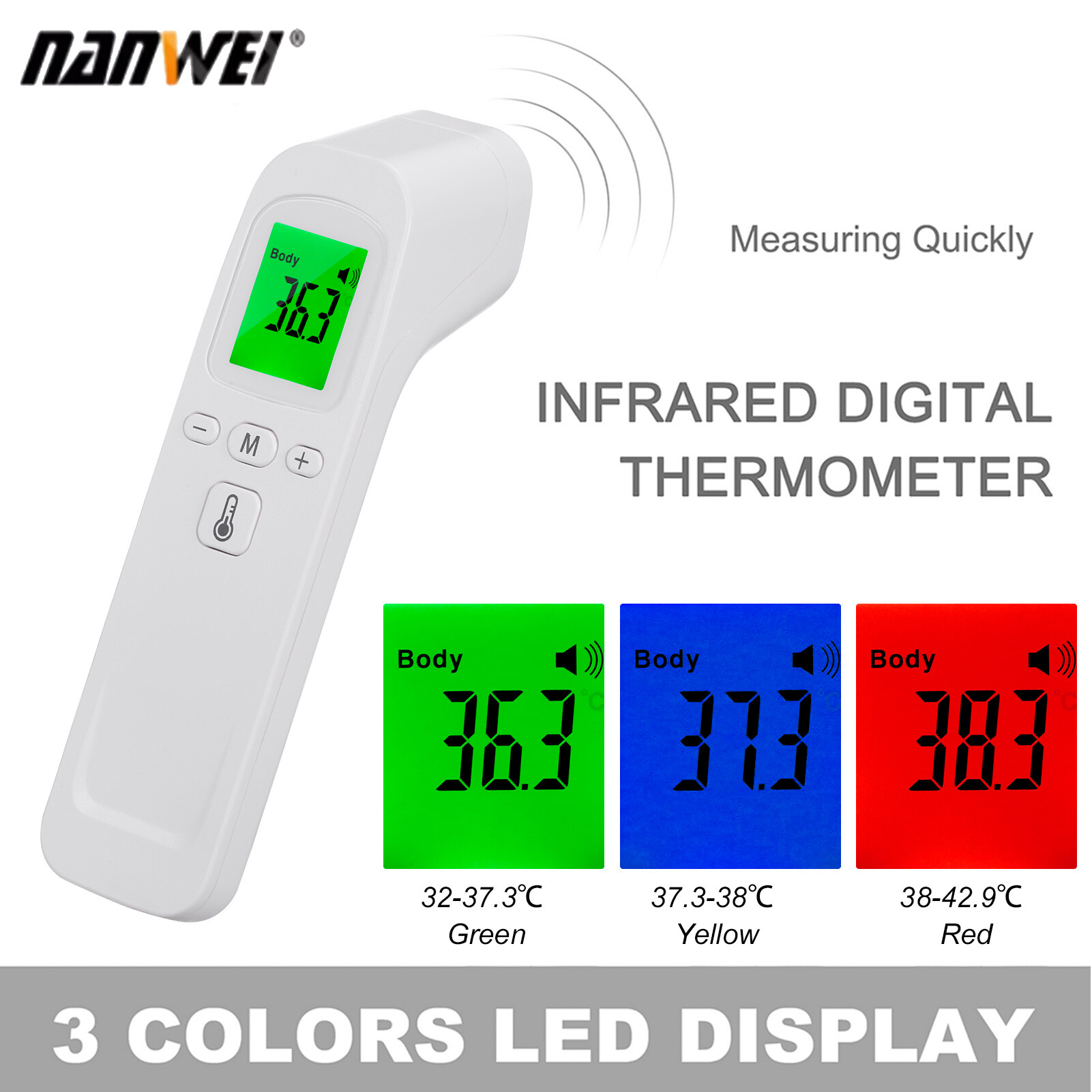 NANWEI Infrared Forehead Digital Non-contact Body Temperature High Precision Measurement Device with Fever Alarm