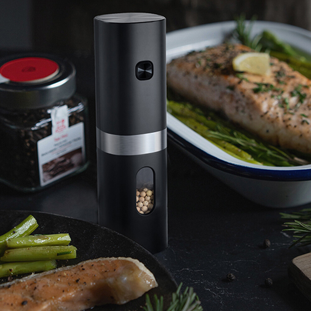 Uareliffe Electric Mill Pepper And Salt Grinder With LED Light Adjustable Coarseness Mill Stainless Steel Automatic Seasoning Spices Salt Pepper Grinder Household Multifunctional Home Kitchen Tools Grinding Gadgets For Cooking BBQ Party Restaurant