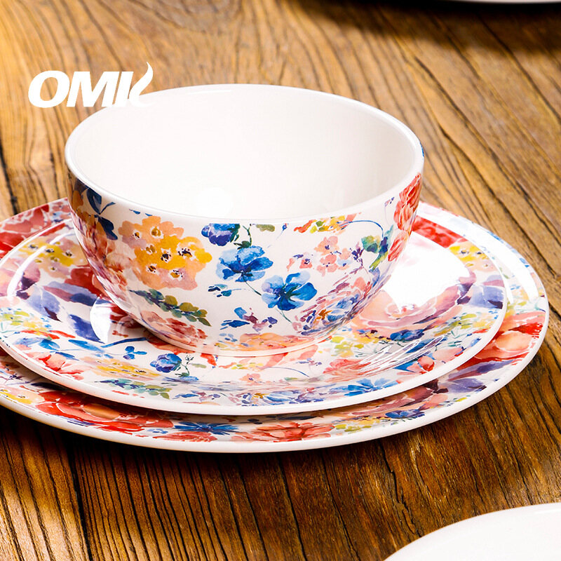 OMK Rose flower series Ceramic 10 inch Dinner Plates