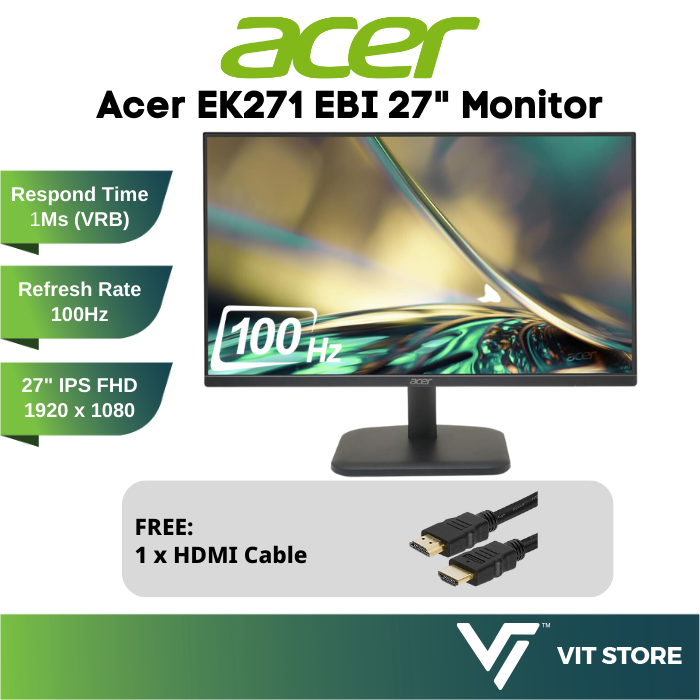 Acer EK271 Ebi 27" FHD IPS 100Hz Essential Monitor 1920 x 1080, 1ms(VRB