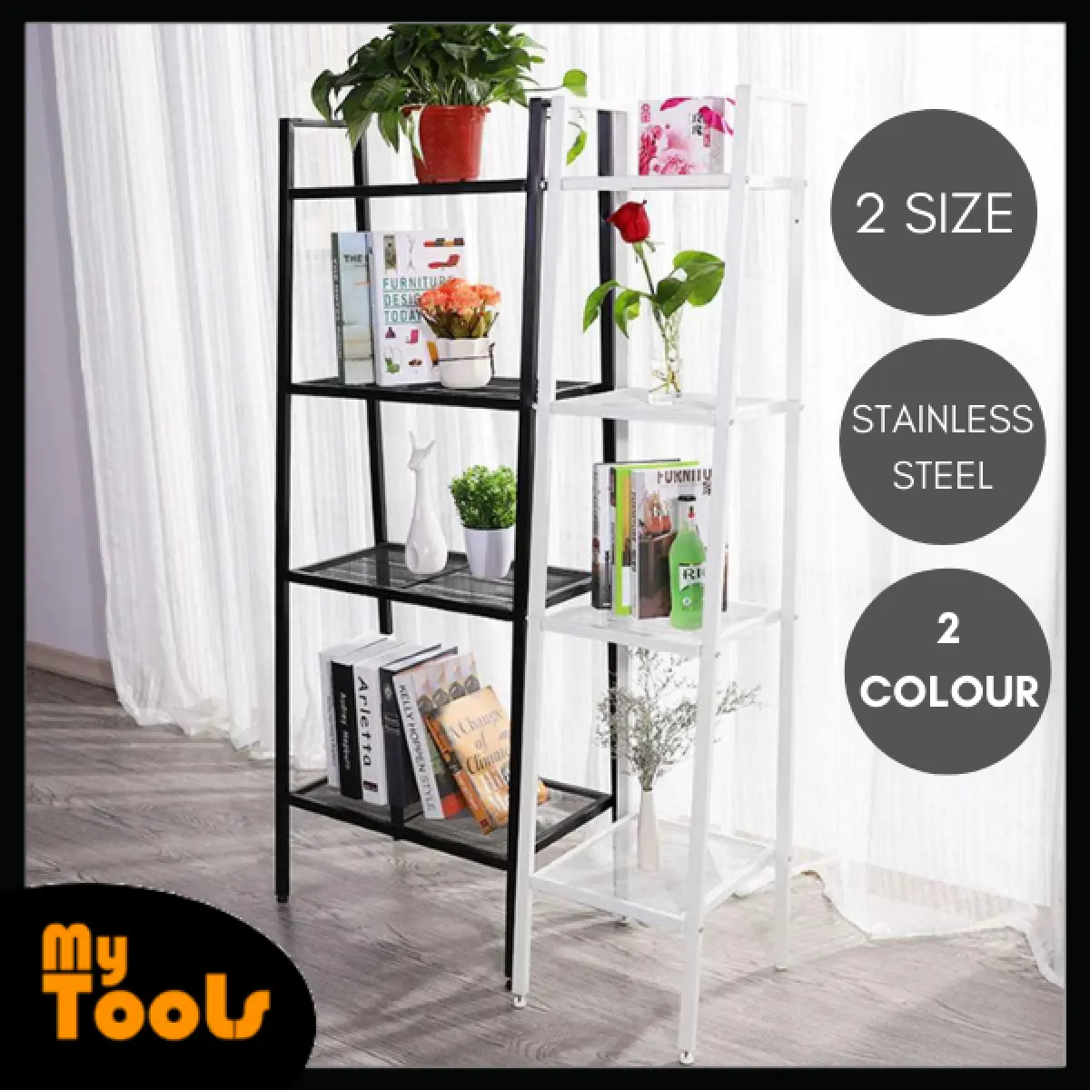Mytools 4 Tiers Wall Leaning Ladder Shelf Bookcase Bookshelf Storage Rack Shelves Storage Stand Unit Organizer For Office Home Bedroom Lazada