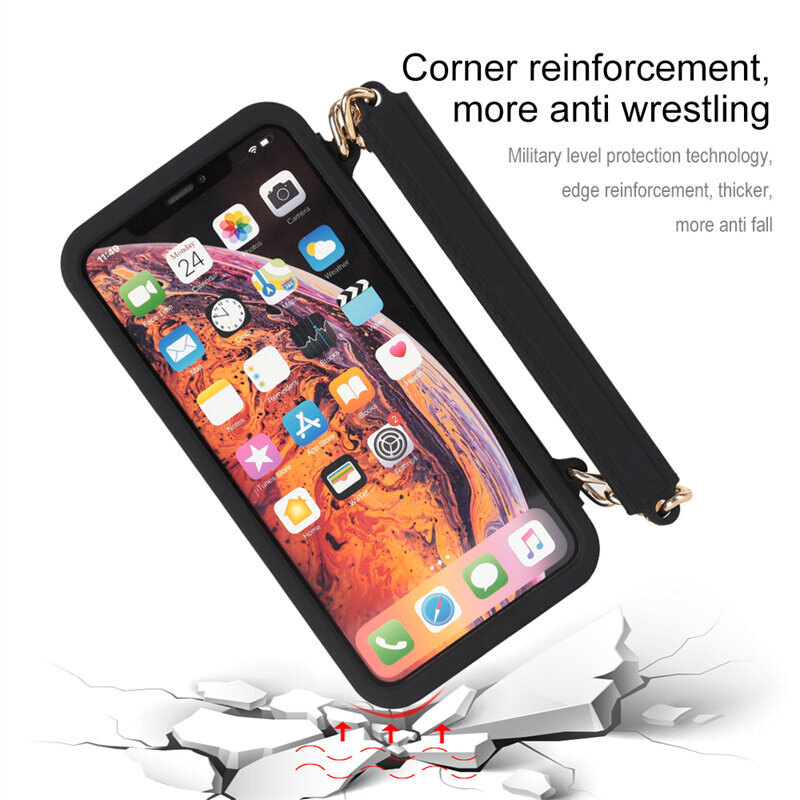 Đẹp Thẻ Gói Ví Túi Xách Ốp bảo vệ cho iPhone 14 Pro Max 14 Cộng Với 13 Pro 12 Pro Max silicon mềm Chống Sốc Trường Hợp Với Kim Loại Đeo Vai Da Dây Đeo