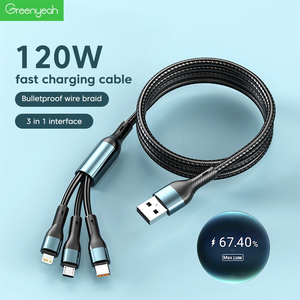 Greenyeah 120W 3 trong 1 cáp sạc nhanh micro USB Type C Cáp USB C dữ liệu dây Dây