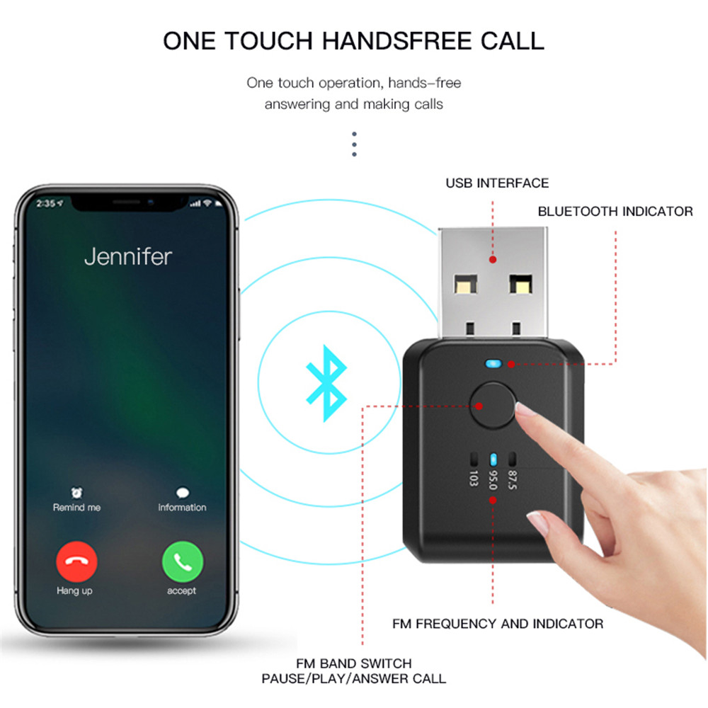 FM01 Bluetooth Wireless Receiver FM Transmitter Adapter Car Stereo Music Receiver USB 2-in-1