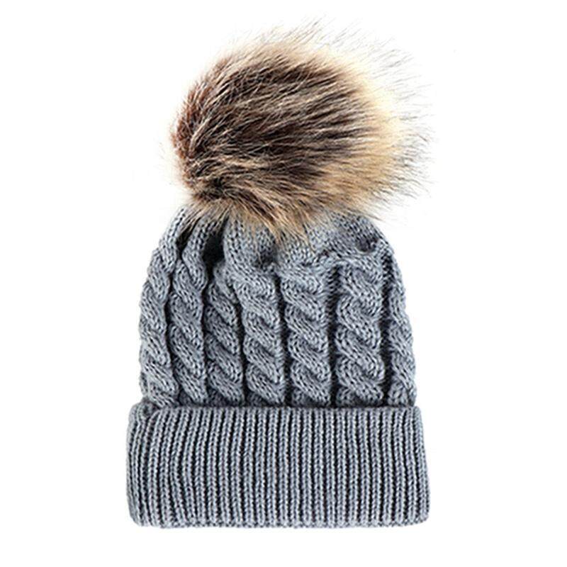 Newborn Baby Girl Boy Fur Pom Bobble Cap Winter Knit Crochet Hairball Beani Hat