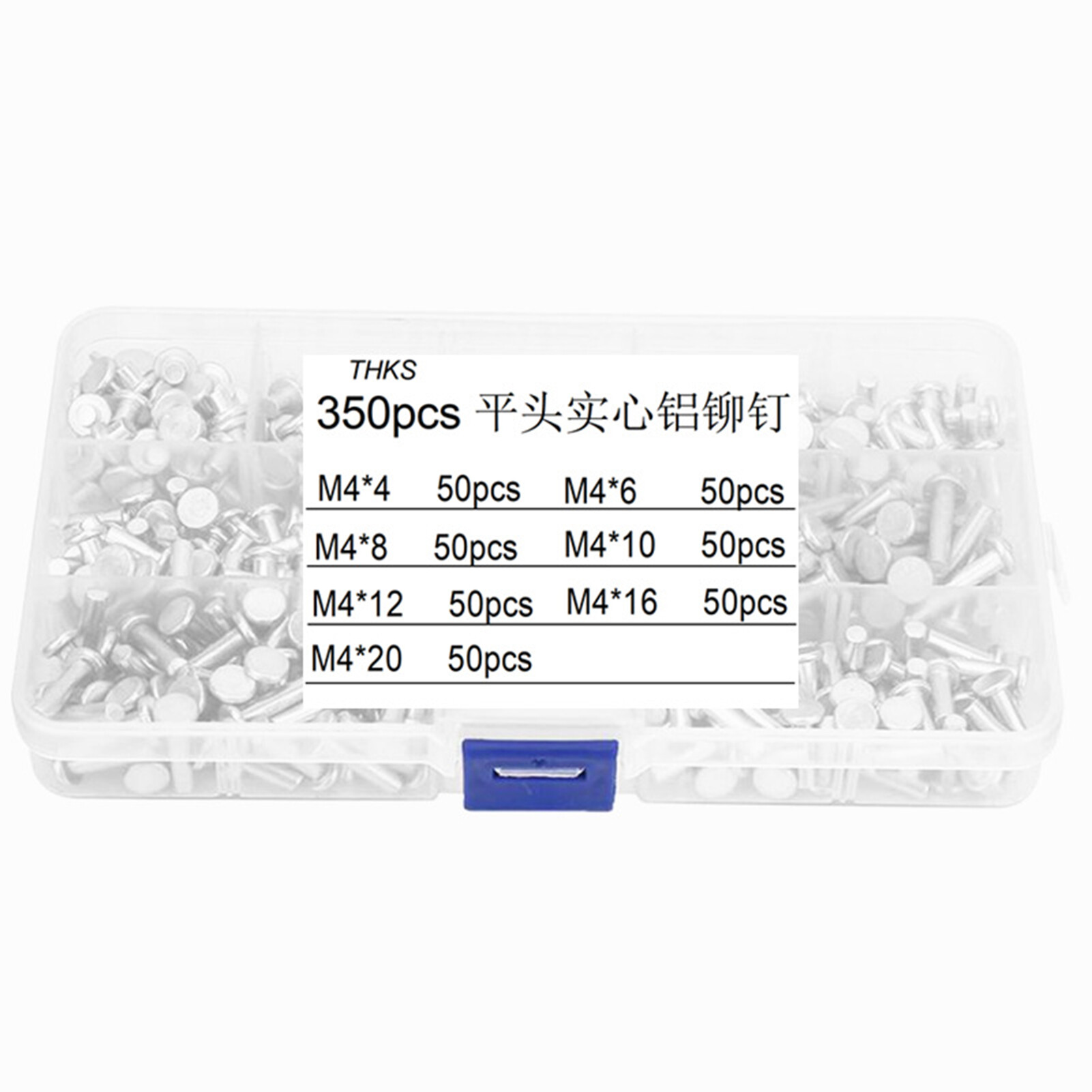 Lentils 350Pcs M4 Rivets Small High Strength Aluminium Flat Head Solid Rivet Kit for Leather