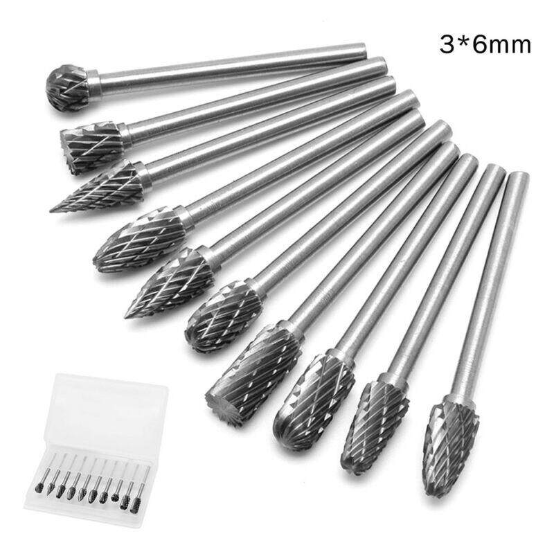 10pcs 6mm Tungsten Head Carbide Burrs Rotary Drill Die Grinder Carving Bits