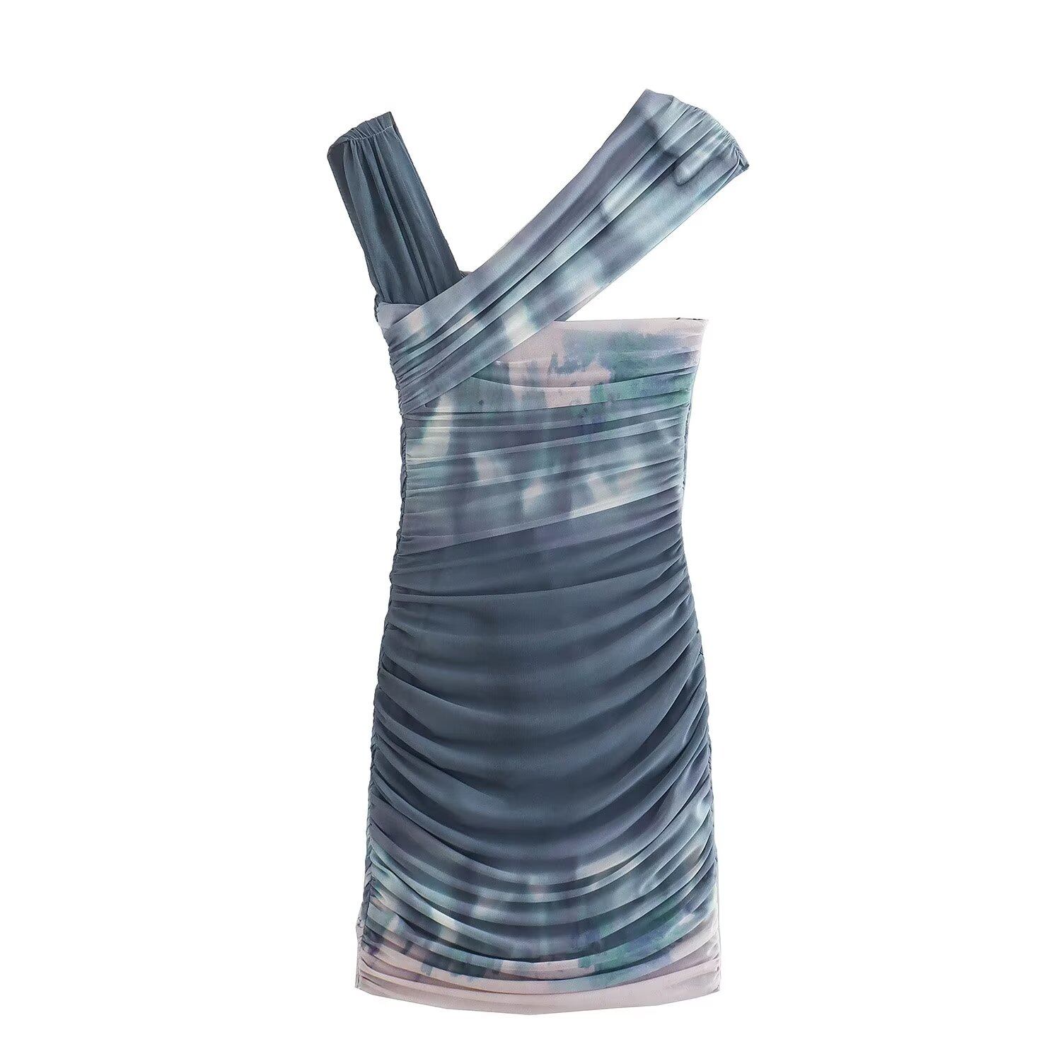 Willshela Women Fashion Printed Asymmetric Tulle Sleeveless Mini Camisole Dress Female Chic Lady Casual Short Dress