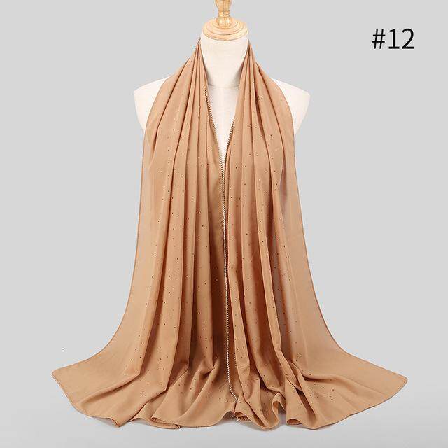 Sifon Mutiara Bor Muslim Selendang Pashmina Ikat Kepala Jilbab Wrap Panjang Kepala Syal untuk Wanita Solid Bandana Wanita Foulard Femme