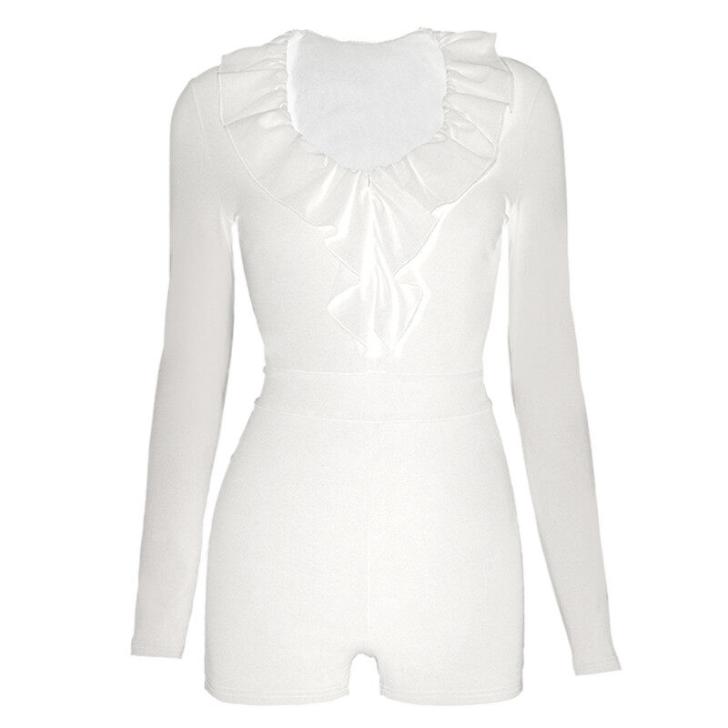 Women Long-sleeved Bodysuit Fitted Jumpsuit Long Sleeve Ruffle Bodysuit