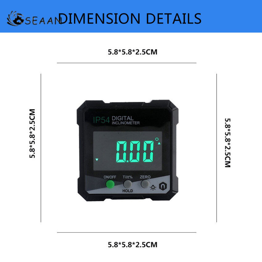 IP54 4x90° Digital Inclinometer Angle Protractor Backlight Protractor Slope Meter Single-Side Magnetic Electronic Goniometer（Without Battery）