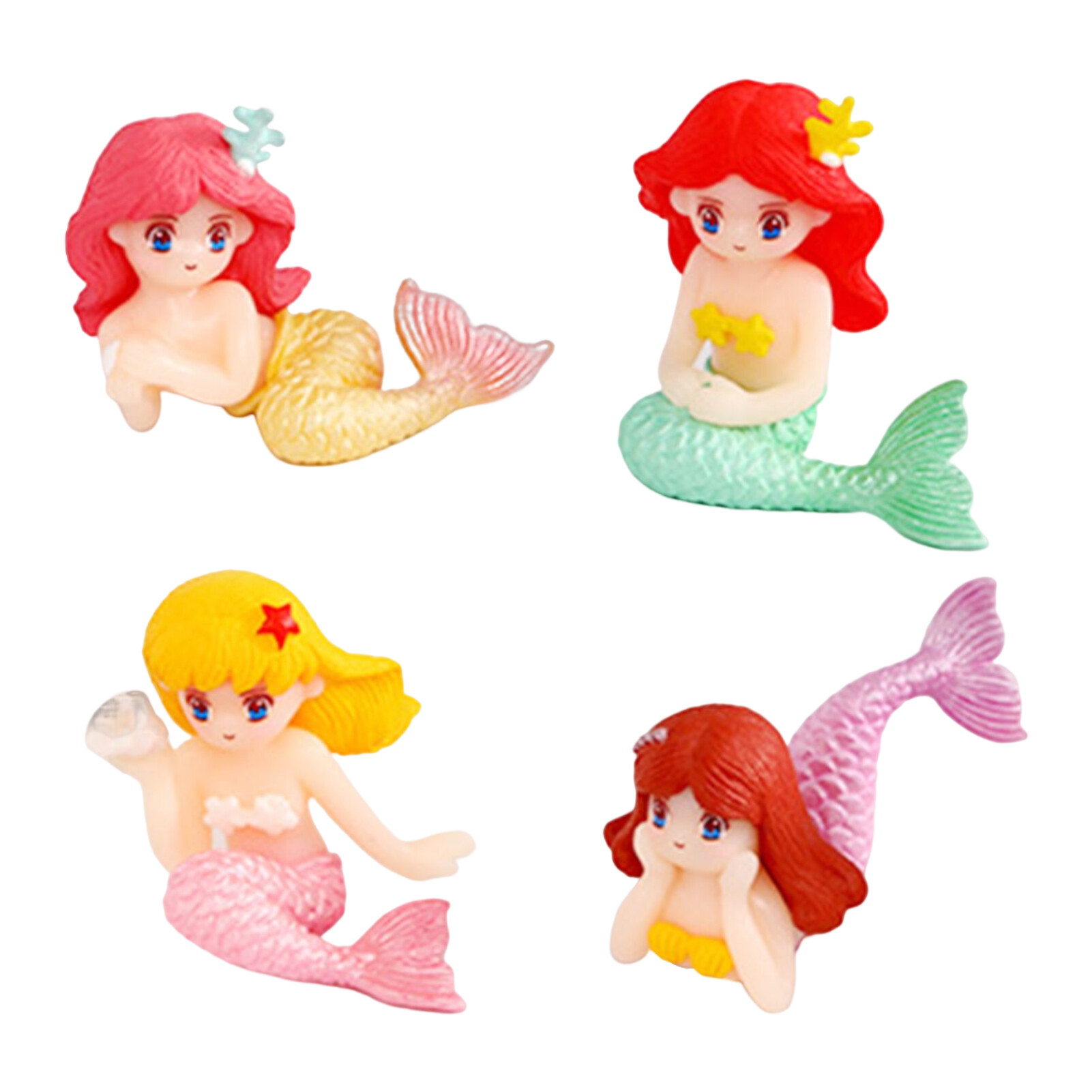 Licao Lighting 4Pcs Little Mermaid Figurines Cartoon Character Anti-fade Vivid Mini Aquarium Fish Tank Little Mermaid Ornaments for Desktop Mermaid Statues Fine