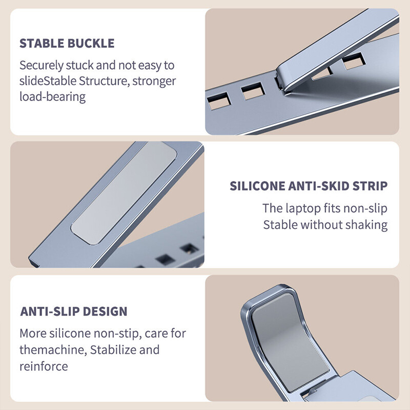 Laptop Stand Aluminum Computer Riser Portable Adjustable Ergonomic Laptops Elevator Desktop Foldable Notebook Holder for 10 to 15.6 Inches Notebook Computer Silver